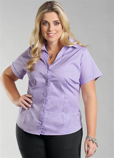 Camisa social feminina manga curta plus size .